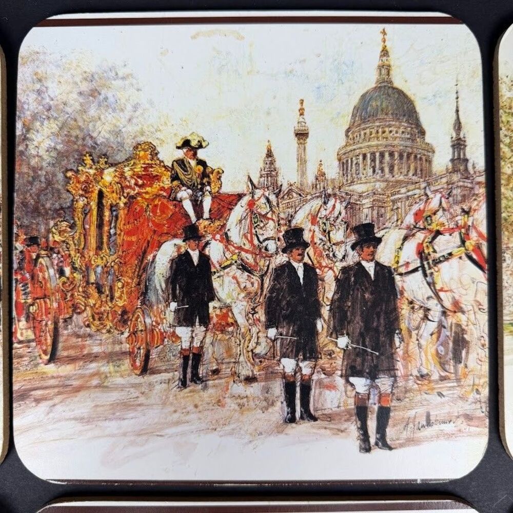 Set of 6 Vintage Clover Leaf 7.5 Inch Table Mats w/ British London Royal Guard - Picture 4 of 12